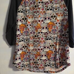 LuLaRoe Colorful Skull Print Top